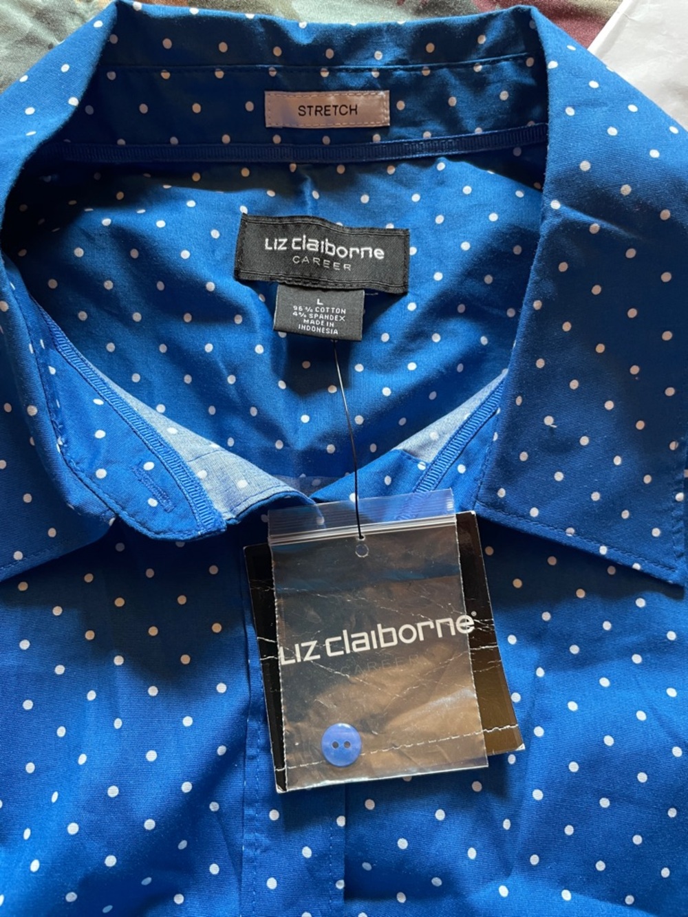 Liz Claiborne Blue Sleeveless Polka Dot Button-Down Shirt - Picture 3 of 4